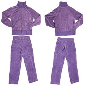 Puma Vintage Y2K Purple Velour Full Zip Low Rise Crop Tracksuit Baddie Mall Girl